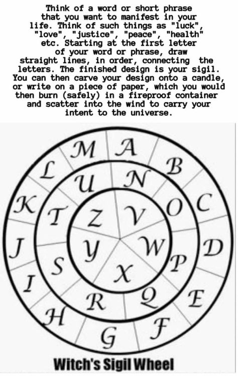 Stirring Incantations, Sigil Making Chart, How To Create Sigils, How To Create A Sigil, Sigil Wheel, Diy Grimoire, How To Make Sigils, Magick Symbols, Green Witchcraft