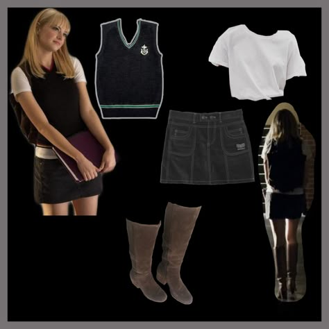 Gwen Stacy Style Outfits, Gwen Stacy Outfit Ideas, Gwen Stacy Halloween Costume, Gwen Stacy Inspired Outfits, Gwen Stacy Outfits, Cinema Outfits, Gwen Stacy Costume, Gwen Stacy Spiderman, Gwen Costume