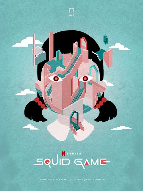 Squid Game Poster, Poster Art Illustration, Typographic Poster Design, Film Posters Art, Art Zine, Netflix Show, Game Poster, Game Illustration, Typographic Poster