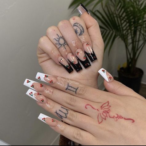 Black And Cherry Nails, Black Cherry Nails, Cherry Nails, Badass Aesthetic, Acrylic Nails Coffin Pink, Tat Ideas, Cherry Bomb, Acrylic Nails Coffin, Birthday Nails