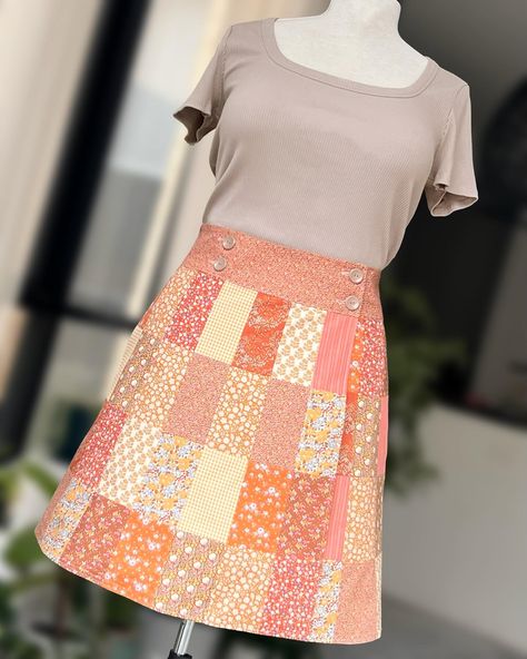 Here is a look at the beautiful version of the new ‘Ava Skirt’ pattern that I made for myself! I love making the prototype to my size and getting to test drive. These colours are not usual picks for me, so it is a bit of fun! 🤩 The Ava Skirt is reversible and you can see that I have used one of the orange floral prints from Tilda’s Creating Memories for the reverse of this patchwork skirt. The patchwork section has a mix of Creating Memories and a little of the upcoming Sanctuary. I am feeli... Quilted Skirt Pattern, Quilted Skirt, Patchwork Skirt, Creating Memories, Diy Quilt, My Size, Test Drive, Skirt Pattern, Floral Prints