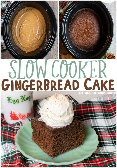 Slow Cooker Gingerbread Cake - The Magical Slow Cooker Slow Cooker Cookie, Slow Cooker Ginger Cake, Crockpot Baking, Slow Cooker Cake Recipes, Fodmap Desserts, Slow Cooker Cake, Crockpot Dessert, Crockpot Cake, Crockpot Desserts