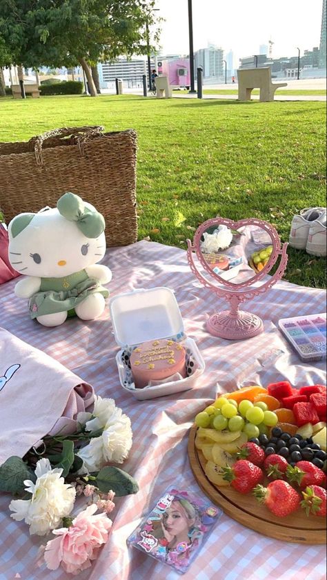 Kitty Aesthetic Pink, Hello Kitty Aesthetic Pink, Sanrio Picnic, Hello Kitty Picnic, Picnic Date Food, Kitty Aesthetic, Picnic Inspiration, Galentines Party, Picnic Birthday