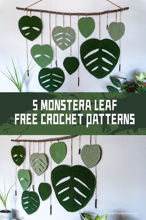 5 FREE Monstera Leaf Crochet Patterns Crochet Leaf Wall Hanging, Monstera Granny Square Pattern, Knitted Rugs Pattern Free, Plant Crochet Pattern Free, Monstera Plant Crochet, Crochet Monstera Leaf Free Pattern, Monstera Crochet, Plant Crochet Pattern, Crochet Plants