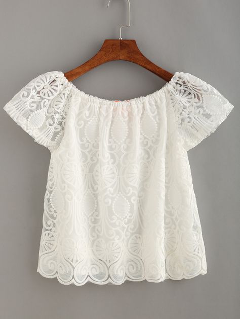 Shop Scalloped Hem Embroidered Mesh Top online. SheIn offers Scalloped Hem Embroidered Mesh Top & more to fit your fashionable needs. Doll Dress Form, Summer Outfits Women 30s, Sewing Tops, Long Sleeve Blouses, Women's Blouses, Women Blouses, Woven Top, Blue Long Sleeve, Scalloped Hem