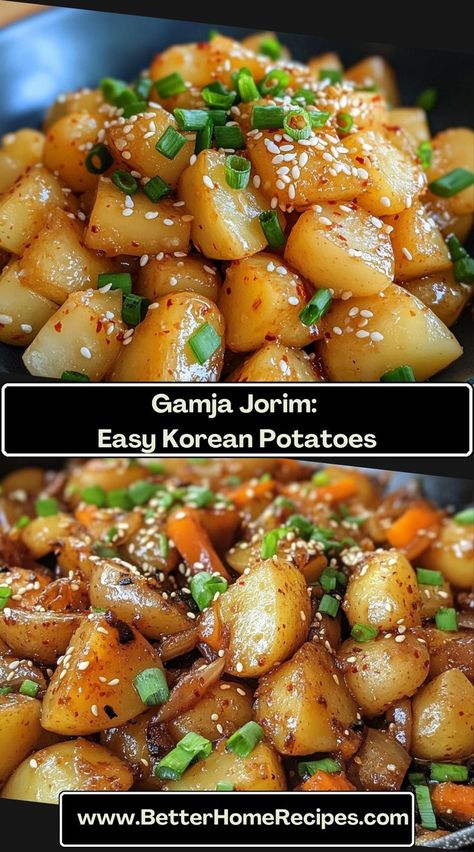 Try Gamja Jorim, a flavorful and easy Korean dish made with tender potatoes braised in a sweet and savory sauce. Easy Dinner Recipes Korean, Soy Sauce Tteokbokki, Korean Soul Food, Simple Asian Meals, Korean Meals Easy, Easy Korean Recipes Simple, Asian Dishes Easy, Veg Korean Recipes, Authentic Chinese Food Recipes