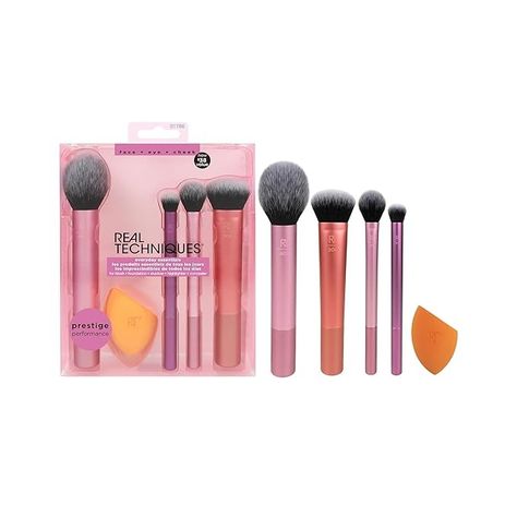 Amazon.com: Real Techniques Makeup Brush Set with Sponge Blender for Eyeshadow, Foundation, Blush, and Concealer, Set of 5 Essential Makeup Brushes, Makeup Blender Sponge, Crease Brush, Blush Eyeshadow, Crystal Makeup, Complete Makeup, Travel Gift Set, Makeup Blender, Makeup Brush Kit