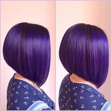 Purple Hair Bob, Dark Purple Hair Color Ideas, Long Inverted Bob, Reverse Bob, Dark Purple Hair Color, Bob Color, Purple Hair Color Ideas, Short Purple Hair, Coffee Brown Hair