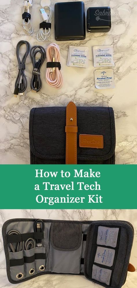 How to Make a Travel Tech Organizer Kit with ios cables - gift idea for men - gift idea for girls - gift idea for women - gift idea for travelers Tech Bag Organizer Diy, Diy Cord Organizer Travel, Electronics Organizer Diy, Travel Electronics Organizer, Tech Travel Organizer, Travel Cord Organizer Diy, Travel Storage Ideas, Diy Travel Organizer, Diy Travel Kits