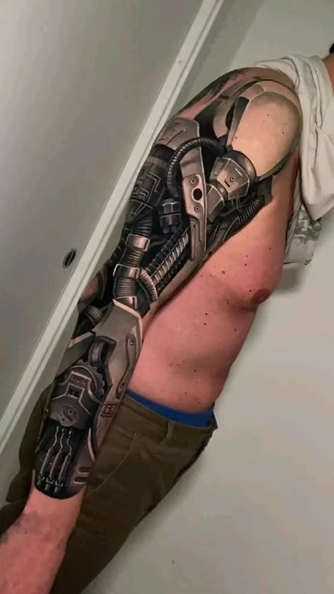 Arm Tattoo Inspiration, Biomechanical Tattoo Arm, Mechanical Sleeve Tattoo, Mechanical Arm Tattoo, Edgy Tattoo, Biomech Tattoo, Black And Gray Tattoo, Ankle Tattoo Ideas, Biomechanical Tattoo Design