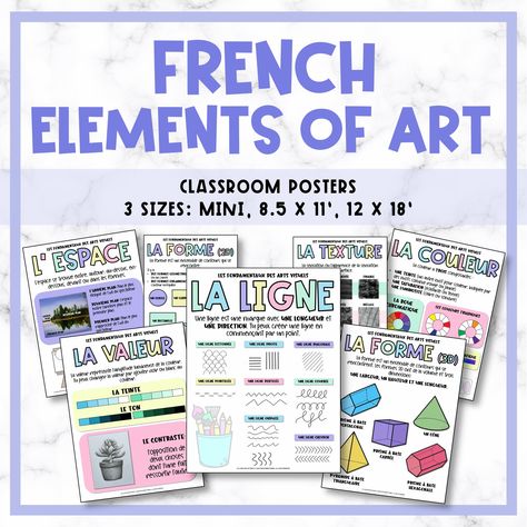 Grade 5 French Immersion, Grade 7 French Immersion, Grade 2 French Immersion, Art Classroom Posters, French Immersion Resources, French Teaching Resources, French Learning, French Classroom, Art Terms