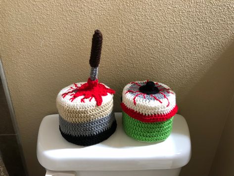 Being creative with my toilet paper cover for Halloween Crochet Selling, Toilet Paper Cover, Crocheted Items, Being Creative, Spooky Decor, Paper Cover, Duct Tape, Diy Crochet, Crocheted Item