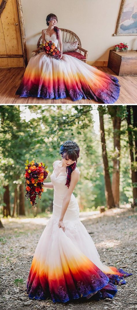 This Dip-Dyed Wedding Dress Trend Is So Gorgeous Dip Dye Wedding Dress, Dye Wedding Dress, Hijab Wedding Dress, Rainbow Wedding, A Wedding Dress, Wedding Dress Trends, Fancy Dresses, Dream Dress, Pretty Dresses