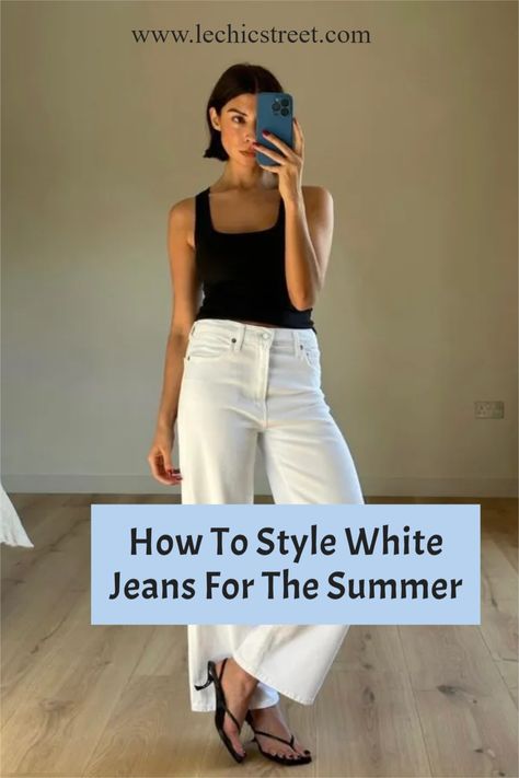 white jeans outfit, white jean outfit, white jeans outfits, white jean outfits summer, white denim jeans, white jeans outfit summer White Jean Summer Outfit, Nyc Dinner Outfit, White Jean Outfits, White Denim Jeans Outfit, White Jeans Outfit Summer, White Muscle Tee, White Jeans Summer, Style White Jeans, Best White Jeans