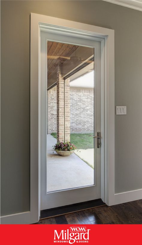 A single white vinyl patio door with large glass view can provide a beautiful home entrance. Featuring: Tuscany® Series Out-Swing French Patio Doors. #apartmentdoorideas #condodoorideas #patiodoorideas #smallpatiodoorideas #smallkitchenideas Patio Door Shutters, Single Patio Door, Kitchen Patio Doors, Fiberglass Patio Doors, Single French Door, Bedroom Door Decorations, Glass Doors Patio, Exterior Doors With Glass, French Doors Patio