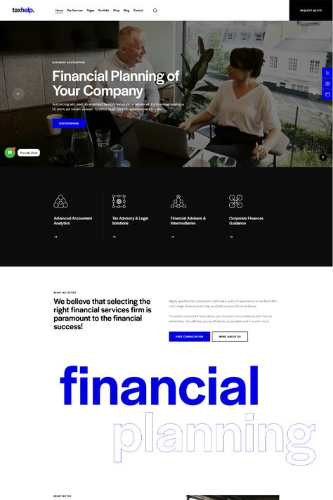 Tax Help is a finance and business accounting adviser WordPress theme specifically designed for financial professionals, accounting firms, and business consultants. It offers a range of features and customization options to create a professional and trustworthy website for your financial services. Accounting Firm Website Design, Accountant Website Design, Accountant Website, Financial Website Design, Finance Website Design, Finance Websites, Financial Website, Website Sample, Finance Website
