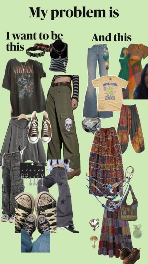 Ok I have a lot of problems.. Hippy Grunge Aesthetic, Goblincore Outfits, Hippie Fits, Hippie Grunge, Grunge Hippie, Mode Hippie, Earthy Outfits, Clothes And Shoes, Swaggy Outfits