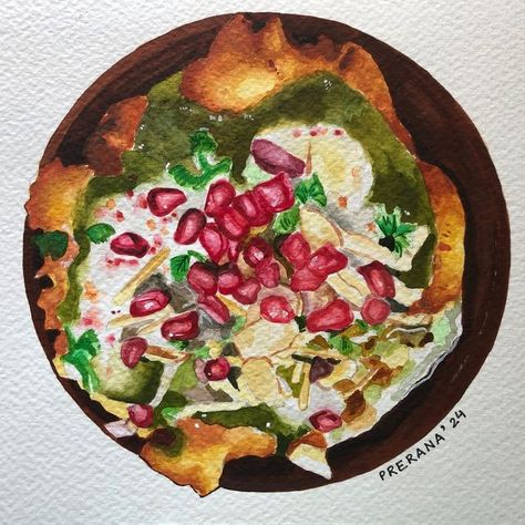 Illustration Indian, Samosa Chaat, Painting Food, Mumbai Food, Food Illustration Art, Chaat Recipe, Indian Street, Desi Food, Food Painting