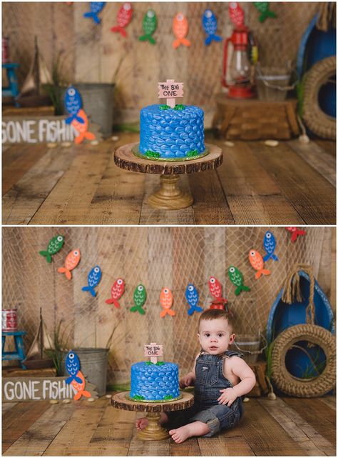 Gone Fishing Cake Smash with Michelle Voigt Photography www.mvoigtphotography.com mvoigtphotography@gmail.com #gonefishing #mvoigtphoto College Station Photographer Ofishally One Picture Ideas, Ofishally One Smash Cake Pictures, Ofishally One Cake Smash, Ofishally One Birthday Cake Smash, The Big One Cake Smash, Oh Fishally One Birthday Cake Smash, Ofishally One Birthday Pictures, Ofishally One Smash Cake, Fishing First Birthday Smash Cake