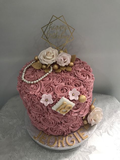 Dusty pink buttercream rose 18th Birthday cake Dusty Pink Cake Ideas, Dusty Pink Buttercream, Dusty Pink Cake, Teachers Day Cake, Birthday Cale, Rosé Birthday Cake, Pink Rose Cake, Pink Buttercream, Decorating Frosting