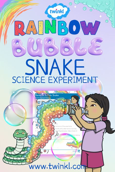 Twinkl's fantastic Rainbow Bubble Snakes Science Experiment for Kids is a fun, educational activity you can do with your children! Snake Science, Snakes For Kids, Bubble Snake, Bubble Activities, Science Experiment For Kids, Experiment For Kids, Rainbow Snake, Stem Elementary, Steam Education