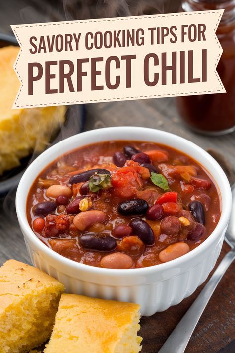 Unlock the secret to perfect chili with these tips! Choose the right liquids like beef broth or even coffee for flavor balance. Enhance with acidity using tomatoes or lime juice. Don't forget garnishes like cheese, sour cream, and cilantro to elevate the dish. Slow cooking allows flavors to meld beautifully, and a well-chosen spice mix ties it all together. Ready to make your best chili yet? What's your secret ingredient? #ChiliMastery #CookingSecrets #FlavorExplosion #CulinaryAdventure Best Chili Recipe Award Winning, The Best Chili Recipe, Vegan Pumpkin Pie Recipe, The Best Chili, Mexican Chili, How To Make Chili, Best Chili, Searing Meat, Chili Spices