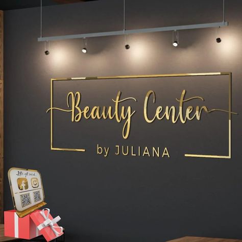 Personalized Beauty Salon Sign, Mirrored 3d Acrylic Sign, Business Logo Wall Hanging, Laser Cut Salon Signage, Reception Office Lobby Decor - Etsy UK Beauty Salon Reception Area, Office Lobby Decor, Makeup Studio Interior, Business Logo Wall, Spa Lobby, Salon Signage, Rustic Salon, Beauty Bar Ideas, Beauty Salon Sign