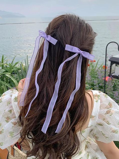 2pcs Women Bow Decor Fashionable Alligator Hair Clip For Hair Decoration Ribbon Hair Accessories, Purple Hair Accessories, Bow Hair Clip, Bow Clip, Putple Hair, Aged Clothing, Ribbon Hairstyle, Purple Collar, Bow Hairstyle