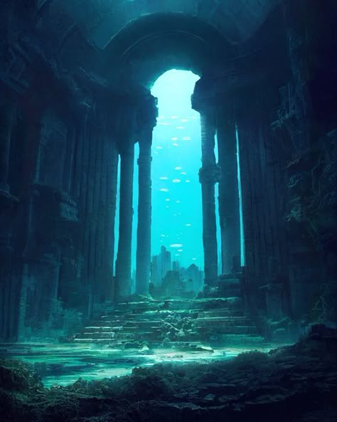 Underwater Ruins, Underwater House, Underwater City, Under The Ocean, Terra Nova, Animatronic Fnaf, Underwater Scene, Ocean Wallpaper, Matte Painting