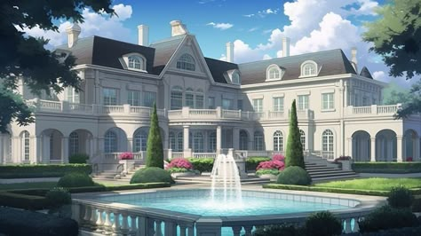 Anime Mansion Background, Anime Mansion House, Manhwa Mansion, Fantasy Mansion Art, Mansion Reference, Anime Mansion, Japanese Mansion, Mansion Background, Background House