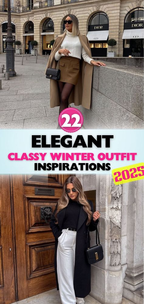 Elevate your winter style with these classy outfit ideas. Perfect for layering, mixing textures, and creating timeless looks for any winter outing. Chic Cold Weather Outfits Classy, Bougie Outfits Winter, Classy Cream Outfit, Elegant Outfit Ideas For Women, Elegant Outfit Classy Winter, Old Money Winter Outfit Aesthetic, Rich Outfits Classy Winter, Winter Race Day Outfits, Winter Outfits Women Classy