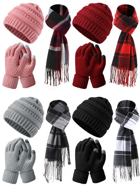 PRICES MAY VARY. Warm Winter Set: the package comes with 4 pieces of winter hat, 4 pieces of touchscreen gloves and 4 pieces of winter scarfs for women, a nice combination set for resisting the cold season, keeping you warm Quality and Reliable Material: these women hat and scarf sets are mainly made of quality acrylic fibers material, these winter gloves are mainly made of quality knitted fabric, soft and warm, elastic and skin friendly, are ideal accessories for cold winter Size Details for Your Reference: the winter scarf is about 190 x 32 cm/ 74.8 x 12.6 inches, the beanie hat is about 20 x 21 cm/ 7.87 x 8.27 inches, and these winter gloves for women are about 21 x 10 cm/ 8.27 x 3.94 inches, one size fits most women and men to wear Touch Screen Gloves: these glove sets adopt touch scre Hat Scarf Gloves Set, Winter Gloves For Women, Winter Beanie Hat, Gloves For Men, Gloves For Women, Women Hat, Hat And Scarf Sets, Winter Set, Hat And Scarf