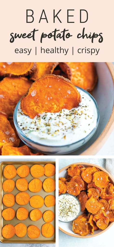 Sweet Potato Chips Baked, Baked Potato Chips, Sweet Potato Slices, Sweet Potato Chips, Baked Sweet Potato, No Calorie Foods, Sweet Potato Recipes, Potato Chips, Healthy Snacks Recipes