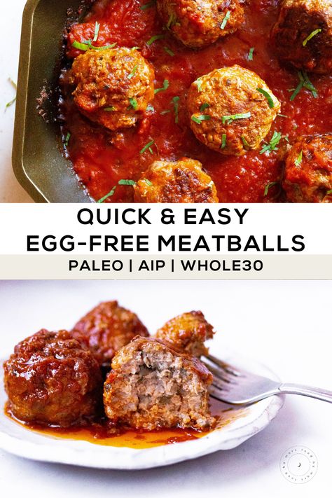 Paleo Egg-free Meatballs (AIP, Whole30) Aip Meatballs Beef, Egg Free Paleo Recipes, Aip Meatball Recipes, Eggless Meatball Recipes, Gluten Free Egg Free Meatballs, Aip Meatballs, Hoshimotos Diet, Eggless Meatballs, Aip Lunch