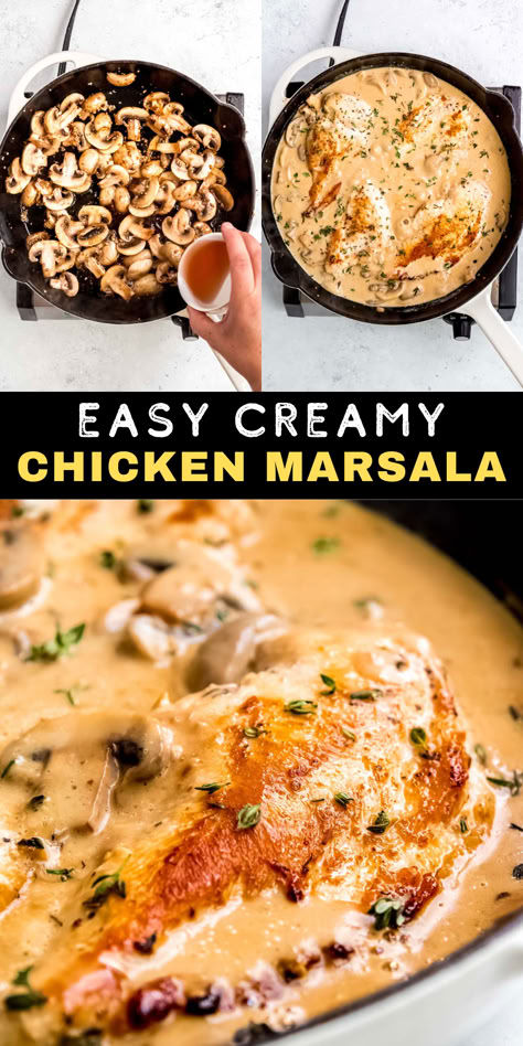 This Creamy Chicken Marsala recipe features tender, seasoned chicken in creamy marsala wine and mushroom sauce. This dinner is perfect for guests because it is a restaurant-quality meal that is deceptively simple to prepare! This easy chicken recipe is low-carb and ready in just 30 minutes! Creamy Marsala Sauce, Creamy Chicken Marsala Recipe, Chicken And Mushroom Recipes, Easy Chicken Marsala, Creamy Chicken Marsala, Chicken Marsala Recipe, Chicken Marsala Easy, Easy Chicken Recipe, Marsala Recipe