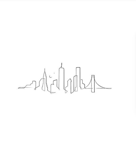 Fine Line Nyc Skyline Tattoo, Small Ny Tattoo, Brooklyn Skyline Tattoo, Fine Line Building Tattoo, City Outline Tattoo, Fine Line New York Tattoo, Nyc Minimalist Tattoo, Minneapolis Skyline Tattoo, Simple Nyc Tattoo