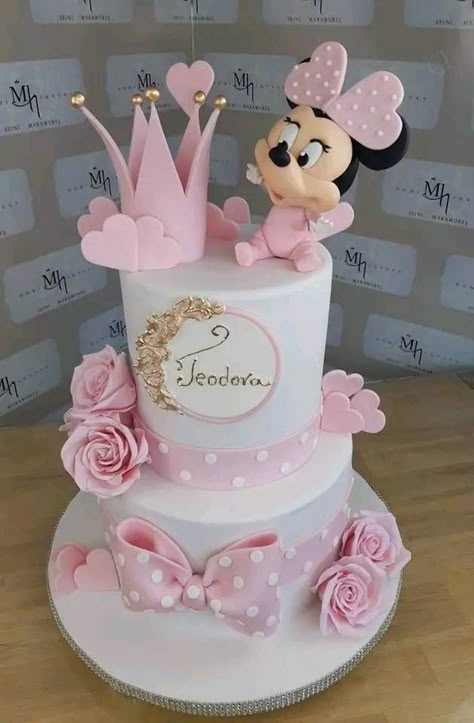 Mickey And Minnie Mouse Birthday Cake, Minnie Mouse Baby Shower Cake, Minnie Mouse Birthday Party Ideas 1st, Mickey Mouse Torte, Baby Minnie Mouse 1st Birthday, Minnie Mouse 1st Birthday Cake, Tort Special, Minnie Mouse Birthday Cake, Minnie Baby Shower