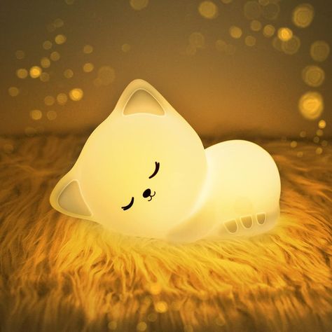 Kids night light, kitty design lamp Cute Night Lights Aesthetic, Rainbow Bedrooms, Nightlight Aesthetic, Cat Nightlight, Cute Sleeping Cat, Cat Bedroom, Dog Lamp, Cat Night, Cat Lamp