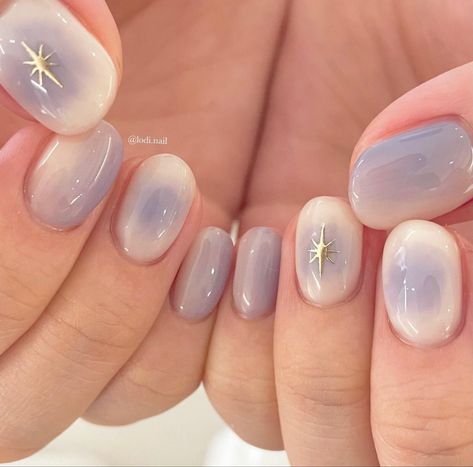 Korean Nail Art Designs, Chrome Nails Korean, Nails Inspiration Korean, Nail Korean Style Cute, Simple Korean Nails, Very Short Nails Ideas, Blush Nails Korean, Korean Nail Art Simple, Korean Gel Nail Designs