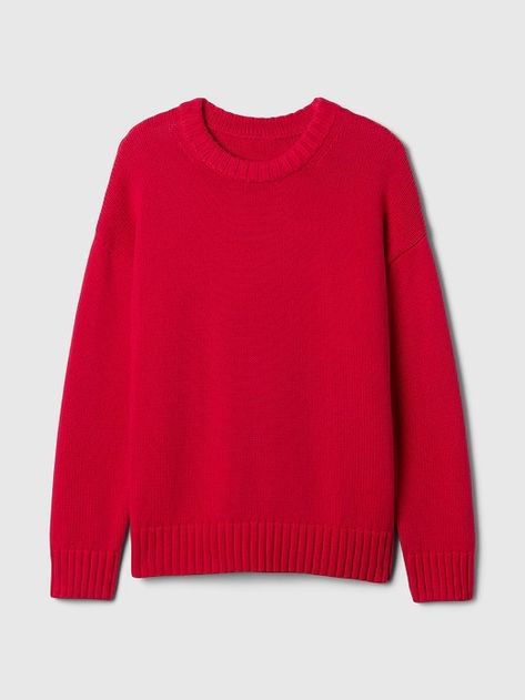 Oversized Boyfriend Sweater | Gap Winter Fall Outfits, Oversized Red Sweater, Red Crew Neck Sweater, The Style Council, Boyfriend Sweater, Brand Collaboration, Sweaters Crewneck, Oversized Sweater, Toddler Gifts