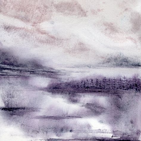 Grey Lilac Aesthetic, Violet Grey Aesthetic, Blue Purple Grey Aesthetic, Grayish Purple Aesthetic, Purple Aesthetic Watercolor, Purple Landscape, Watercolour Landscape, Gray Aesthetic, Purple Grey