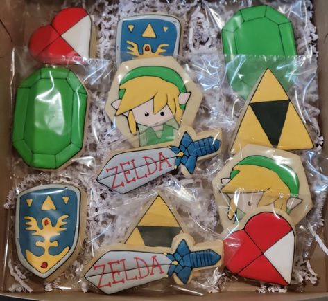 Zelda Cookies Decorated, Legend Of Zelda Cookies, Zelda Cookies, 29 Birthday, Zelda Party, Zelda Birthday, Cakes Decorating, Decorated Sugar Cookies, 29th Birthday