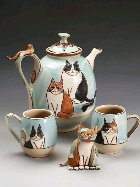 Cat Tea Set, Teapot Cookies, Cat Teapot, Cat Obsession, Corner House, Cat Themed, Themed Decor, Cat Decor, Food Themes