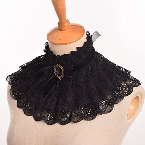 Amazon.com: BLESSUME Lolita Neck Collar Elizabethan Ruff Gothic Lace Neck Ruff Collar (Black) : Clothing, Shoes & Jewelry Elizabethan Ruff, Victorian Collar, Ruff Collar, Black Neck, Lace Layers, Neck Accessories, Detachable Collar, Victorian Lace, Black Choker