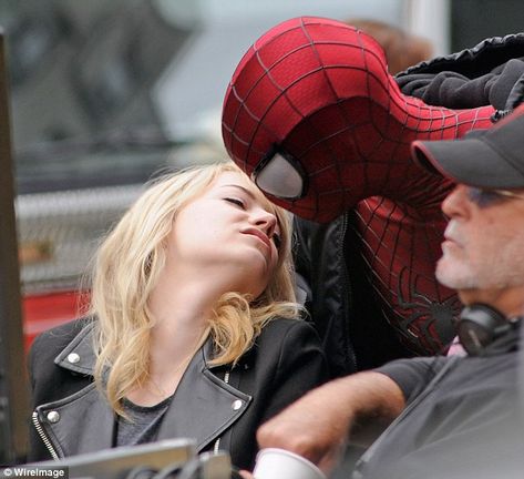 In the zone: The starlet looked like she couldnt wait to smooch Andrew, seductively leaning in for the kiss Emma Stone And Andrew Garfield, Emma Stone Gwen Stacy, Emma Stone Andrew Garfield, Andrew Garfield Spiderman, Garfield Spiderman, Amazing Spiderman Movie, Spiderman Movie, The Amazing Spider Man, I Love Cinema