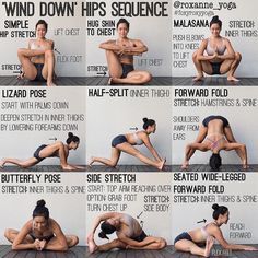 "'WIND DOWN' HIPS SEQUENCE Stretching at night can help your muscles relax and prepare your body for sleep. If you've been sitting at your… Lower Body Stretches, Slim Yoga, Body Transformations, Yoga Stretching, Hip Flexor Stretch, Yoga Beginners, Body Stretches, Yoga Posen, Yoga Exercises