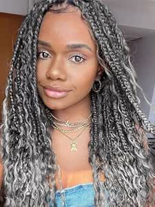 Grey Braids For Black Women, Boho Plaits, Blond Box Braids, Blonde Boho Braids, Box Braids Curly Ends, Box Braids Curly, Grey Braids, Braids Curly Ends, Goddess Box Braids Crochet Hair