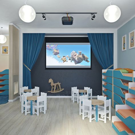 New. The design of kindergarden on Behance Playschool Interiors, Play School Interiors, Daycare Layout, Room Playground, Kid Garden, Day Care Centre, School Interiors, Preschool Construction, Daycare Rooms