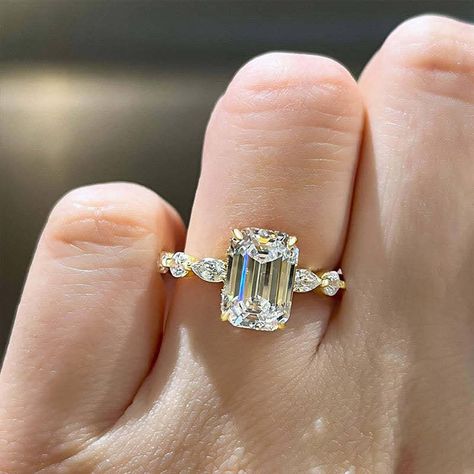 3 CT Emerald Cut Dainty Engagement Ring,Gorgeous Moissanite Ring ,14KT Yellow Gold Muse Moissanite Rings, Anniversary Gift For Her https://etsy.me/41pmRZv #moissanite #unisexadults #yes #gold #artdeco #emerald #eng Halo Solitaire Engagement Ring, Dainty Engagement, Rings Anniversary, Dainty Engagement Rings, Emerald Cut Engagement, Emerald Cut Moissanite, Emerald Engagement Ring Cut, Gold Gift, Engagement Ring Cuts