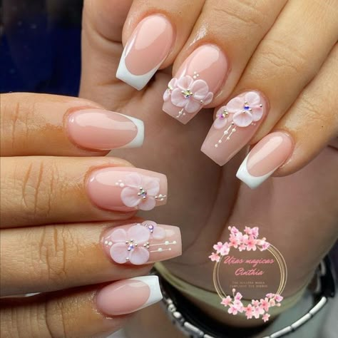 3d Flower Nails, Bridal Nail Art, Wedding Nails Glitter, Art Designs Ideas, Flower Nail Designs, Rose Gold Nails, Pretty Nail Art Designs, Nail Art Designs Videos, Acrylic Nails Coffin Pink